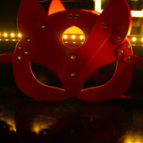 Cat Woman Leather Mask - Red