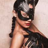 Cat Woman Leather Mask - Black