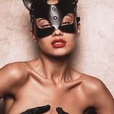 Cat Woman Leather Mask - Black