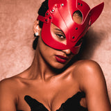 Cat Woman Leather Mask - Red