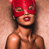 Cat Woman Leather Mask - Red
