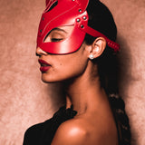Cat Woman Leather Mask - Red
