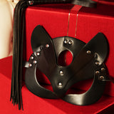 Black Cat Woman Mask & Black Whip Set